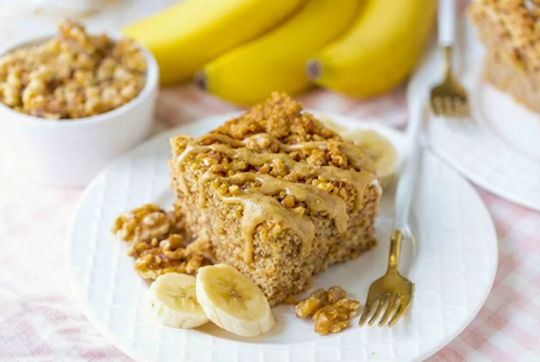 Warm Banana Cake with Toasted Nut Crumble